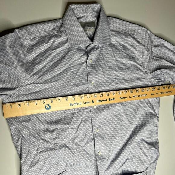 Canali Impeccabile Dress Shirt 16.5 42 Blue White Check 100% Cotton Italy Made - Picture 6 of 12